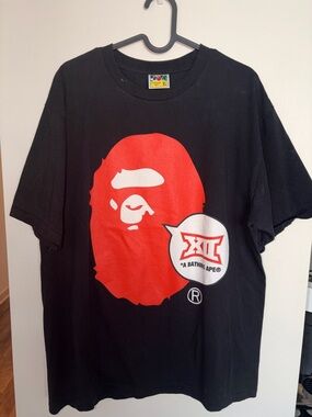 Bape Black Tee with Red Ape Head Graphic